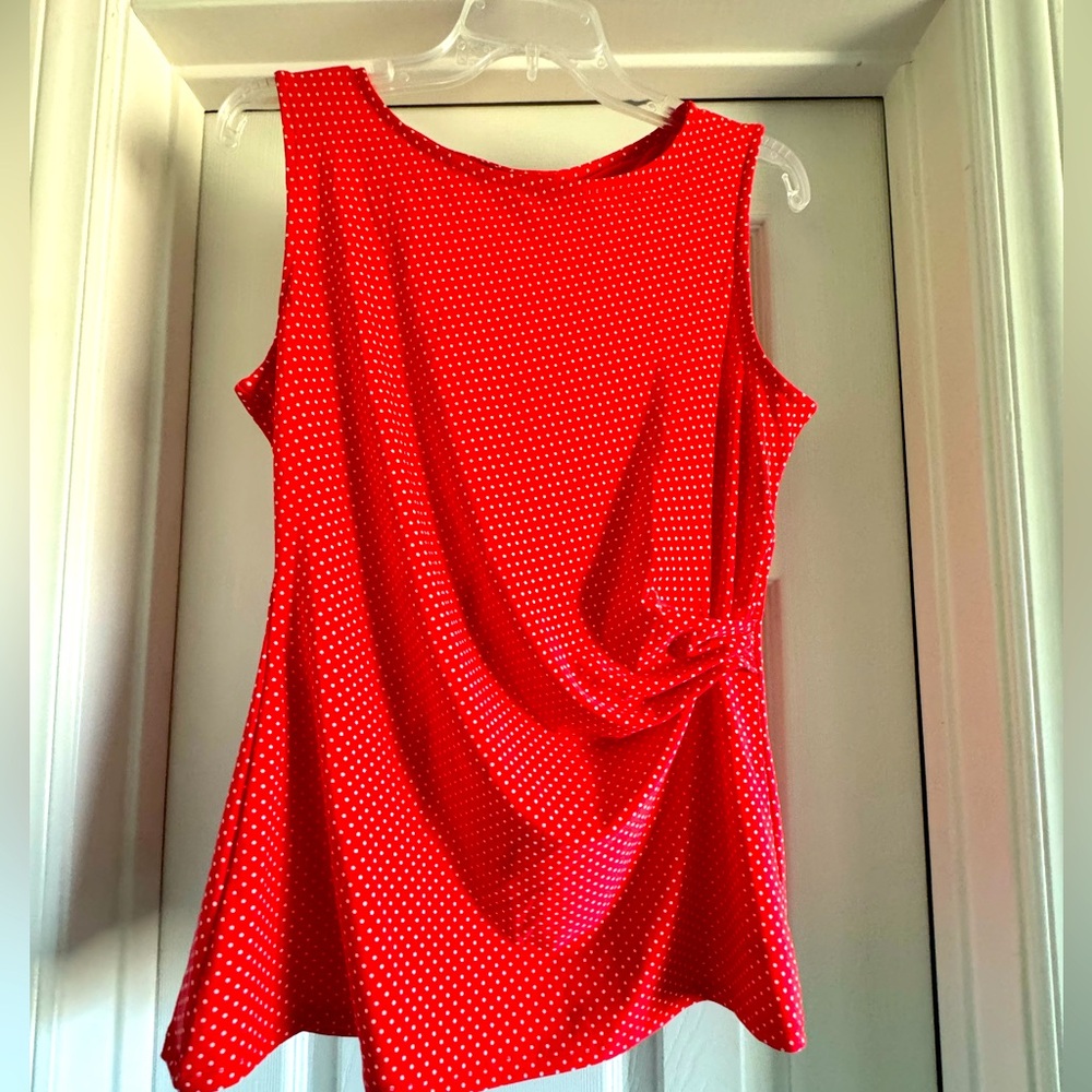 Anne Klein Reddish/orange Polka Dot Sleeveless Top